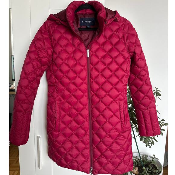 Lands End Cranberry Quilted Puffer Goose Down Jacket, Size Small (6-8), Like New - Picture 1 of 4